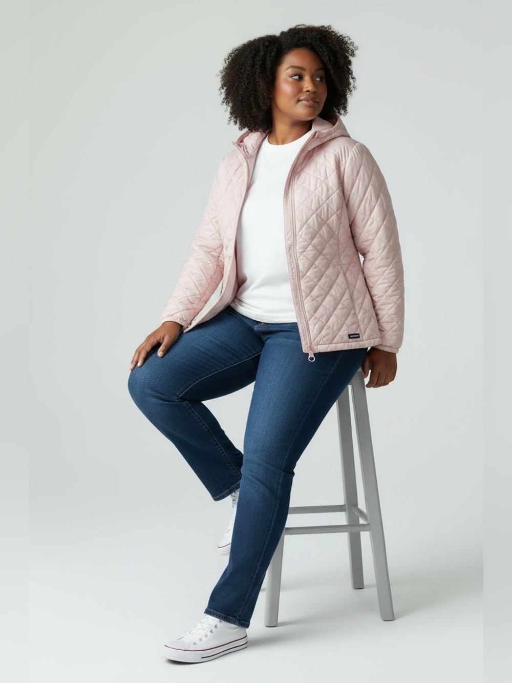 Lands End Light Pink Quilted Hooded Jacket 1x - Picture 2 of 5